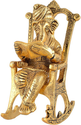 anil job works Chair Ganesh, Ganesha Sitting on Chair Reading Ramayana Idol (5.5 cm x 7 cm x 14.5 cm, Gold) Decorative Showpiece  -  14 cm(Metal, Gold)