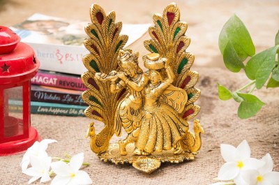 Articia Metal Lord Radha Krishna Idol With Diya and Mehrab Frame Puja Article (13 X 11 X 20 CM, Gold) Decorative Showpiece  -  20 cm(Aluminium, Gold)