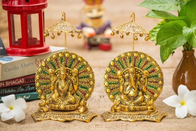Articia Metal Sitting Lord Ganesh and Laxmi Ji Under Umbrella Dome Vastu Figurine Showpiece (13 X 8 X 19 cm, Golden) Decorative Showpiece  -  19 cm(Aluminium, Gold)