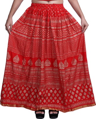 Krishika Printed Women Gathered Red Skirt