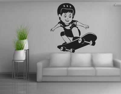 KgnDesigns 58 cm Skating boy wall decal Sticker Design World Skating boy wall Sticker decal (pvcn vinyl black) Self Adhesive Sticker(Pack of 1)