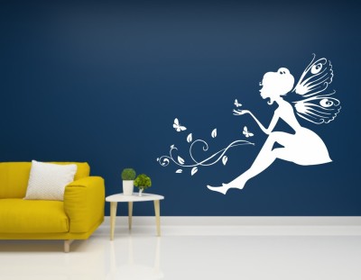 Decor studio 76 cm fairy With Floral branch Wall Decal Sticker (pvc vinyl,white) Reusable Sticker(Pack of 1)