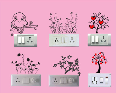 Jagvii 16 cm Love trees and some funny stickers ,Switch bord sticker Removable Sticker(Pack of 6)
