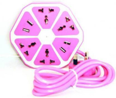 lvpl Hexagon Socket Extension board with 4 USB 2.0Amp charging point -- PowerCube Socket EU Plug 4 Outlets+4 USB Ports Adapter with 1.7m Cable Extension Adapter Multi Switched Socket NF04 4  Socket Extension Boards(Pink, 2 m, With USB Port)