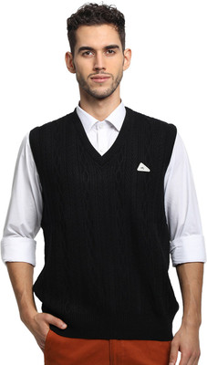 MONTE CARLO Solid V Neck Casual Men Black Sweater