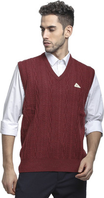 MONTE CARLO Self Design V Neck Casual Men Maroon Sweater
