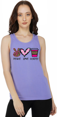 Rock Paper Scissors Casual Sleeveless Graphic Print, Solid Women Purple Top