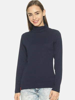 Femea Casual Full Sleeve Solid Women Dark Blue Top