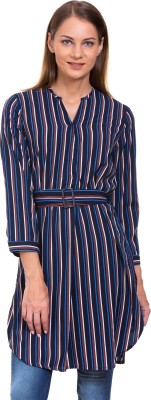 Crosstitch Casual 3/4 Sleeve Striped Women Dark Blue, Red, White Top