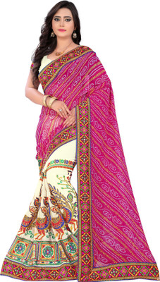 Arriva Fab Printed Bandhani Georgette Saree(Multicolor)
