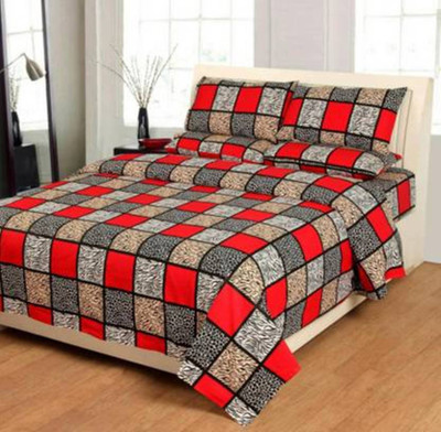 ANCHEL 144 TC Polycotton Double Printed Flat Bedsheet(Pack of 1, Red)