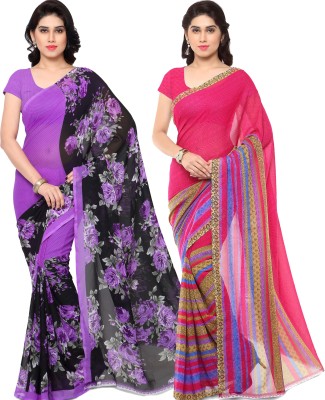 ANAND Printed, Floral Print Daily Wear Georgette Saree(Pack of 2, Purple, Black, Pink)