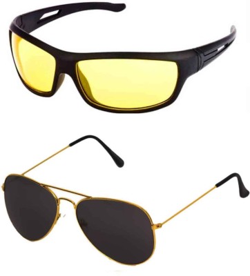 Ruhi Aviator Sunglasses(For Men, Black, Yellow)