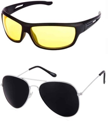 Ruhi Aviator Sunglasses(For Men, Black, Yellow)