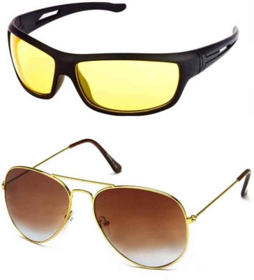 Ruhi Aviator Sunglasses(For Men, Brown, Yellow)