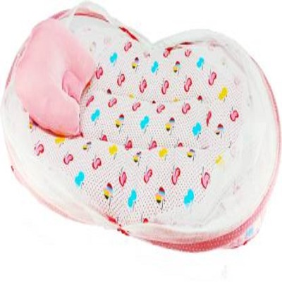 cute little heart New Born Baby Boy's & Baby Girl's Bedding Set Mattress with Mosquito Net & Neck Pillow for 0-12Months Babies Convertible Crib(Fabric, Pink, White)