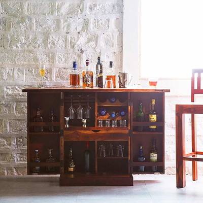 Cherry Wood Sheesham Wood Bar Cabinet Rack Hard and Soft Drinks