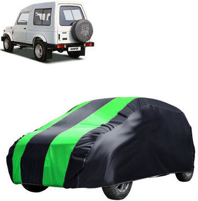 QualityBeast Car Cover For Maruti Suzuki Gypsy MG-410 (Without Mirror Pockets)(Green, Black)