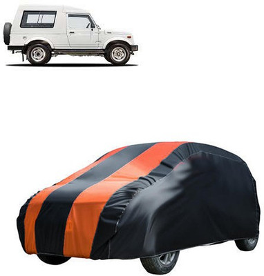 MotohunK Car Cover For Maruti Suzuki Gypsy King (Without Mirror Pockets)(Orange, Black)