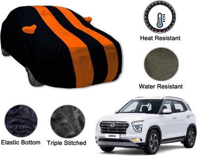 Amanzo Car Cover For Hyundai Creta, Creta 2020 (With Mirror Pockets)(Black, Orange)