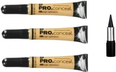 RP HD Pro Conceal Yellow Corrector 8g set of 3 Concealer With Free Kajal(4 Items in the set)