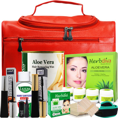 adbeni All Set Facial Makeup & Waxing Combo With Makeup Bag, (GC-1284), Pack of 10(10 Items in the set)