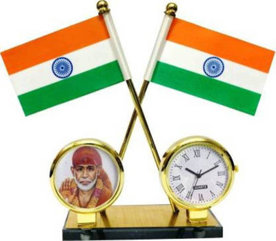 Voyo Indian flag with watch Rectangle Car Dashboard Flag Flag (Plastic, Polyester, Metal) Double Sided Wind Car Dashboard Flag(Rayon)