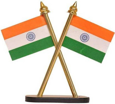 Voyo Indian flag with watch Rectangle Car Dashboard Flag Flag (Plastic, Polyester, Metal) Double Sided Wind Car Dashboard Flag(Rayon)
