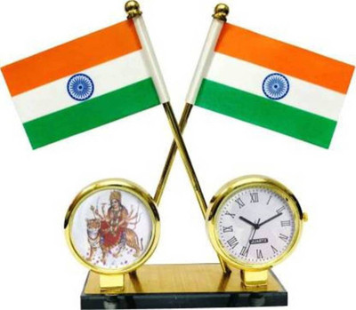 Voyo Indian flag with watch Rectangle Car Dashboard Flag Flag (Plastic, Polyester, Metal) Double Sided Wind Car Dashboard Flag(Rayon)