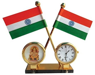 Voyo Indian flag with watch Rectangle Car Dashboard Flag Flag (Plastic, Polyester, Metal) Double Sided Wind Car Dashboard Flag(Rayon)