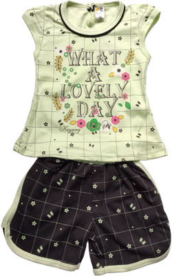 Pari Girls Casual Top Shorts(GREEN)