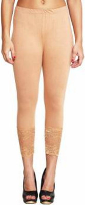 PI World 3/4th/Calf Length Western Wear Legging(Beige, Self Design)