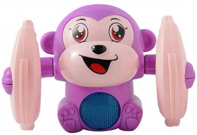 Haulsale Tumbling Rolling Monkey With Voice Sensor, Light, Music & Rotating Arms44(Multicolor)