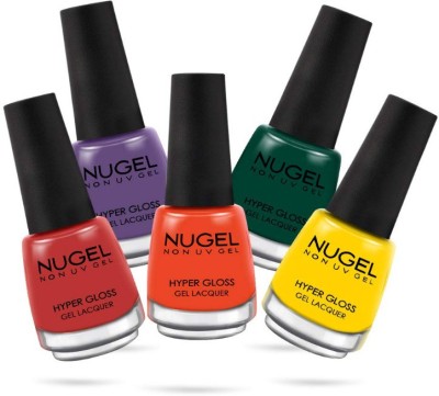 nugel Non UV Gel Nail Polish 5pcs combo_13ml each_N-20 Bitter Sweet - 17, Grape Purple - 26, Pure Orange - 42, Jasper Green - 66, Honey Yellow - 68(Pack of 5)