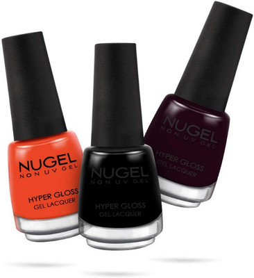 nugel Non UV Gel Nail Polish 3pcs combo_13ml each_N-12 Pure Orange - 42, Pure Black - 59, Mahogany - 62(Pack of 3)