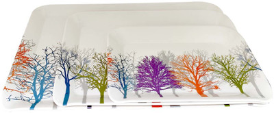 UPC Preimum Melamine Break Resistant Serving Tray Set Flora Shape Modern Designs(Set of 3 - S, M, L) Tray(Pack of 3, Microwave Safe)