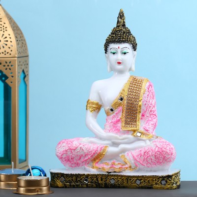 GW Creations Beautiful Lord Gautam Buddha in Meditating Position Statue for Home Decor Decorative Showpiece  -  25 cm(Marble, Multicolor)