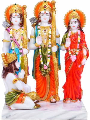 HUBZONES Marble Lord Ram Darbar Idol Laxman Sita God Hanuman Darbar Statue Decorative Showpiece  -  31 cm(Marble, Multicolor)
