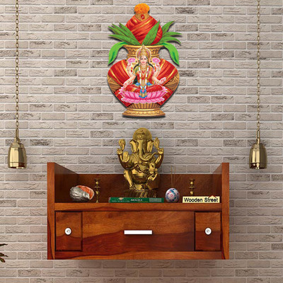 god & god's 61 cm Laxmi G With Kalash Wall Sicker Self Adhesive Sticker(Pack of 1)