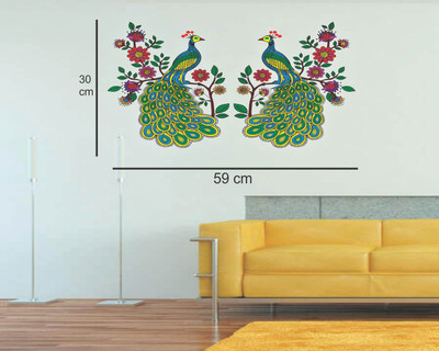Jagvii 59 cm Two talking peacock ,Switch bord sticker Removable Sticker(Pack of 1)