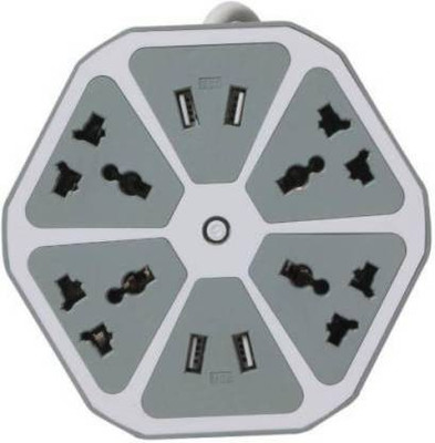 lvpl RAH Hexagon Socket Extension board with 4 USB 2.0Amp charging point -- PowerCube Socket EU Plug 4 Outlets+4 USB Ports Adapter 4  Socket Extension Boards(Grey, 2 m, With USB Port)