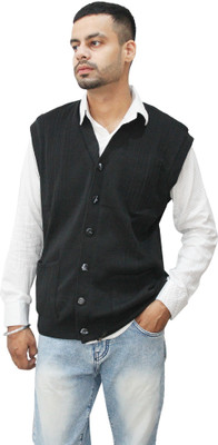 Clubble Solid V Neck Casual Men Black Sweater