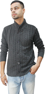 Clubble Self Design High Neck Casual Men Grey Sweater