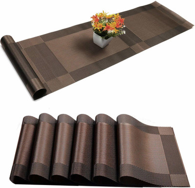 Bhaguji Rectangular Pack of 7 Table Placemat(Brown, PVC)