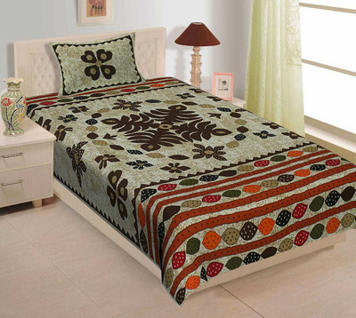 Rajasthani Traditional Cotton Single Flat 300 TC Jaipuri Prints Bedsheet(Pack of 1, Multicolor)