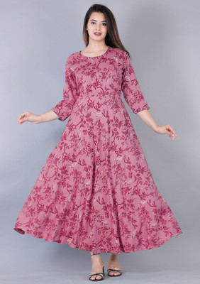 BEHNA FASHION Women Printed Flared Kurta(Pink)
