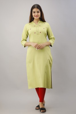 Shagunas Women Embroidered Straight Kurta(Green)