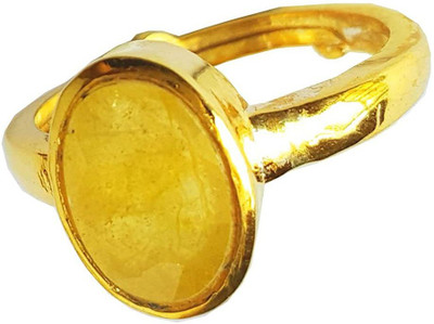 Chopra Gems Yellow Sapphire Ring Adjustable Pukhraj Gemstone Ring for Men and Women Brass Sapphire Gold Plated Ring