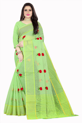 ARRA ENTERPRISE Self Design, Solid Daily Wear Silk Blend Saree(Green)