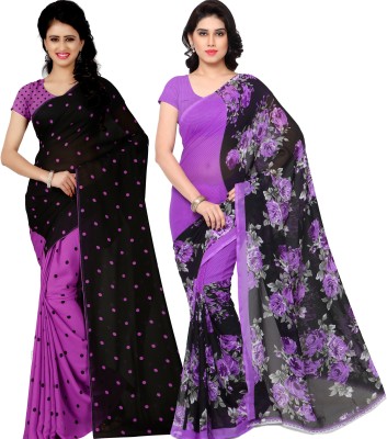 Anand Printed, Graphic Print, Polka Print Daily Wear Georgette Saree(Pack of 2, Purple, Black)